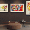 Art paintings beautifully exhibited on smart TV displays in portrait and landscape orientation.
