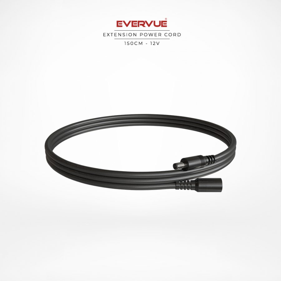Black extension power cord in 150 centimeter and very safe 12 volt