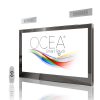 Surface mounted smart bathroom TV with great sound quality external speakers.